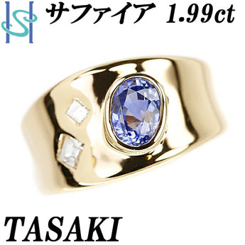 TASAKI Blue Sapphire Ring 1.99ct Diamond K18YG Wide Thick Curry Cut Fancy Cut TASAKI | 18K Blue Sapphire Stylish Gorgeous [Used] [SH103027]