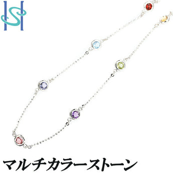 マルチカラーストーン ステーション ネックレス K18WG アコヤパール ガーネット ペリドット トルマリン アイオライト アメジストシトリン トパーズ | 18金 あこや真珠 白真珠【SH103077】