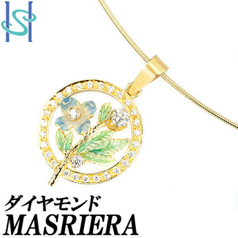 マリエラ ダイヤモンド ネックレス K18YG 花 フラワー ボタニカル 透かし オメガ 七宝 エナメル エマイユ ブランド MASRIERA | 18金 ダイアモンド 上品 エレガント かわいい 【中古】【SH103082】