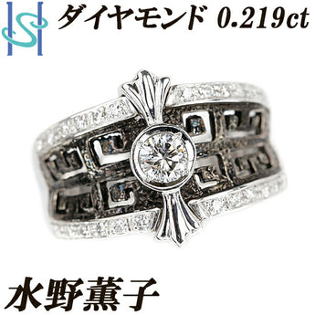 水野薫子 ダイヤモンド リング 0.217ct K18WG 透かし ブラックメッキ 太め 幅広 メンズ ユニセックス 作家 デザイナー | 18金 ダイアモンド デイリーユース おしゃれ カジュアル【中古】【SH105509】