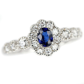Sapphire ring 0.40ct diamond Pt900 milgrain | Blue sapphire, pink diamond, platinum, daily use, cute, stylish [Used] [SH105608]