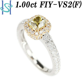 Yellow Diamond Ring 1.00ct Pt950 K18YG Graded GIA Certificate Fancy Cut Modified Cut Cushion Cut Pavé | 18K Diamond Luxurious Gorgeous Elegant [SH105616]