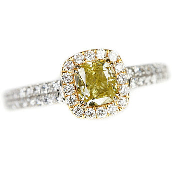 Yellow Diamond Ring 1.00ct Pt950 K18YG Graded GIA Certificate Fancy Cut Modified Cut Cushion Cut Pavé | 18K Diamond Luxurious Gorgeous Elegant [SH105616]
