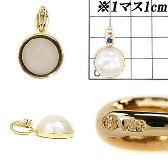 TASAKI Mabe Pearl 13.6mm Sapphire Pendant Top K18YG TASAKI | 18K Mabe Pearl Sapphire White Pearl Semicircular Pearl Elegant Cute Stylish [Used] [SH105699]