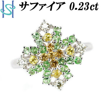 Yellow Sapphire Ring 0.23ct Diamond Garnet K18WG Cross | 18K Yellow Sapphire Color Sapphire Color Sapphire Gorgeous Luxurious Cute Stylish [Used] [SH105715]