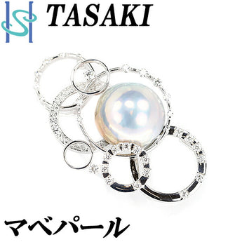 タサキ 田崎真珠 マベパール ブローチ 帯留め 19.0mm ダイヤモンド K18WG 円 サークル ブランド TASAKI | 18金 マベ真珠 白真珠 半円真珠 半円パール 上品 エレガント おしゃれ【中古】【SH105734】