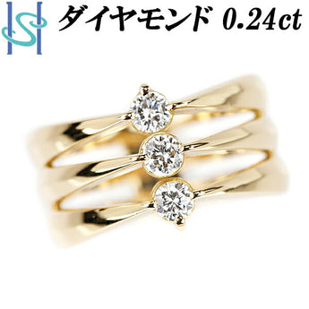 ダイヤモンド リング 0.24ct K18YG 3連風 透かし 太め 幅広 3P | 18金 ダイアモンド デイリーユース シンプル かわいい おしゃれ【中古】【SH105765】