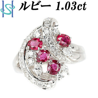 ルビー リング 1.03ct ダイヤモンド Pt900 透かし | ダイアモンド プラチナ 上品 エレガント ゴージャス 豪華 かわいい おしゃれ【中古】【SH105773】
