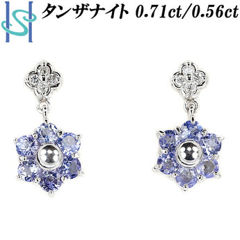 タンザナイト ピアス 1.72ct ダイヤモンド Pt850 花 フラワー 植物 ボタニカル | ダイアモンド プラチナ デイリーユース かわいい おしゃれ【中古】【SH105806】