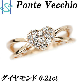 ポンテヴェキオ ダイヤモンド リング 0.21ct K18PG ハート 星 スター 月 透かし パヴェ PonteVecchio | 18金 ダイアモンド デイリーユース 豪華 華やか かわいい おしゃれ【中古】【SH105850】