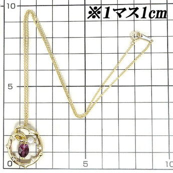 ミキモト ロードライトガーネット ネックレス アコヤパール ダイヤモンド K18YG ブリオレットカット 透かし MIKIMOTO | 18金 ダイアモンド あこや真珠 白真珠 和珠 上品 エレガント【SH107509】