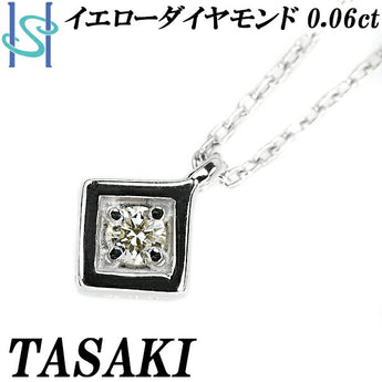 タサキ 田崎真珠 イエローダイヤモンド ネックレス 0.06ct K18WG 一粒石 スクエア ブランド TASAKI | 18金 ダイアモンド デイリーユース シンプル かわいい おしゃれ カジュアル【中古】【SH107517】