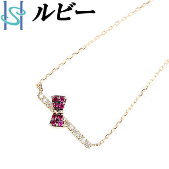 ルビー ネックレス ダイヤモンド K18PG リボン ブラックメッキ | 18金 ダイアモンド デイリーユース シンプル かわいい おしゃれ カジュアル【中古】【SH108413】