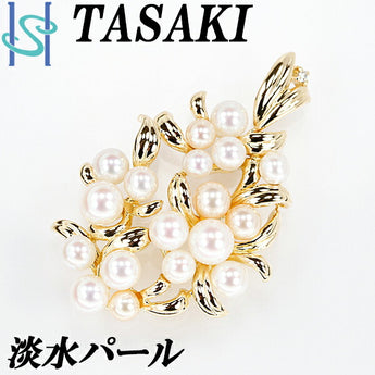 Tasaki Tasaki Pearl Freshwater Pearl 3.4-5.3mm Pendant Top Diamond K18YG Openwork Leaf Leaf Plant Botanical TASAKI | 18K Diamond Freshwater Pearl White Pearl Cute [Used] [SH108497]