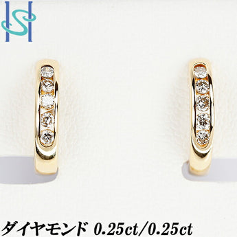 Diamond earrings 0.50ct K18YG hoop | 18K diamond daily use simple cute stylish [Used] [SH108516]