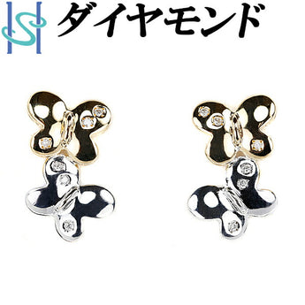 Diamond earrings K18YG K18WG butterfly butterfly papillon insect animal | 18K gold diamond daily use cute stylish casual [used] [SH108520]