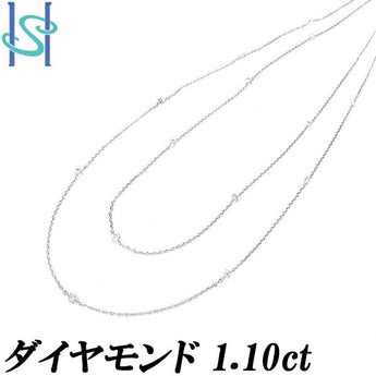 ダイヤモンド ステーションネックレス 1.10ct K18WG ハート 二連風 | 18金 ダイアモンド 上品 エレガント デイリーユース シンプル かわいい おしゃれ【中古】【SH109645】