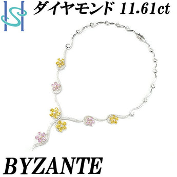 ビザンテ サファイア ネックレス 11.61ct ダイヤモンド K18WG 花 フラワー 植物 ボタニカル デヴィ夫人 ミル打ち ミルグレイン BYZANTE | 18金 カラーサファイア カラーサファイヤ【中古】【SH109714】