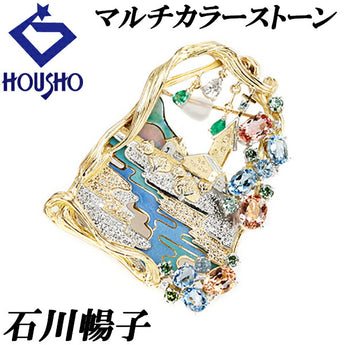 石川暢子 マルチカラーストーン インペリアルトパーズ アクアマリン エメラルド ダイヤモンド トリートダイヤモンド K18YG Pt900 教会 風景 ペアシェイプカット デザイナー | 18金【SH109717】