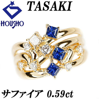 TASAKI Sapphire Ring 0.59ct Diamond K18YG Deformed Cut Fancy Cut Princess Cut Openwork TASAKI | 18K Diamond Sapphire Gorgeous Gorgeous Stylish [Used] [SH110471]