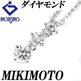 ミキモト ダイヤモンド ネックレス 0.17ct K18WG 3連 グラデーション ブランド MIKIMOTO | 18金 ダイアモンド デイリーユース シンプル かわいい おしゃれ【中古】【SH110502】
