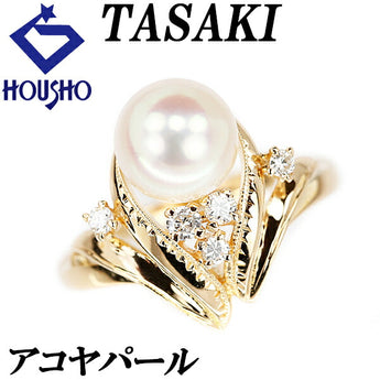 TASAKI Akoya Pearl Ring 7.4mm Diamond K18YG Brand TASAKI | 18K Diamond Akoya Pearl White Pearl Japanese Pearl Elegant Cute Stylish [Used] [SH110849]