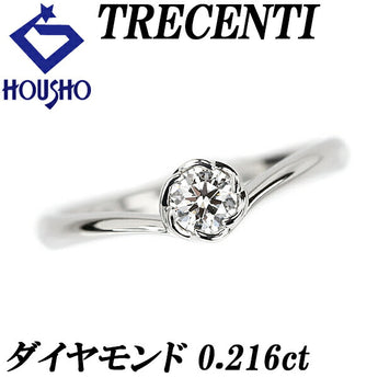 Trecente Diamond Rosa V Ring Pt900 0.216ct Single Stone Flora Flower Plant Botanical TRECENTI | Diamond Platinum Daily Use Cute Stylish [Used] [SH110873]