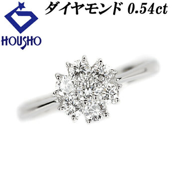 Diamond Ring 0.54ct Pt900 Flower Plant Botanical | Diamond Platinum Daily Use Elegant Cute Stylish [Used] [SH110979]