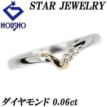Star Jewelry Diamond Ring 0.06ct K18YG Pt900 V-Shape Brand STAR JEWELRY | 18K Diamond Daily Use Simple Cute Stylish [Used] [SH110985]