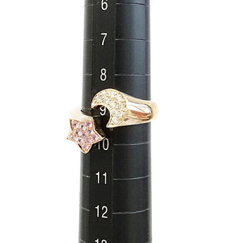 Pink sapphire open ring 0.21ct diamond K18PG pave star moon | 18K pink sapphire diamond daily use stylish cute casual [used] [SH111147]