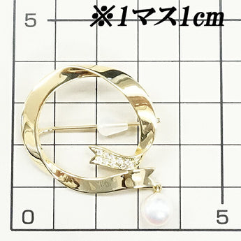 ミキモト アコヤパール ブローチ 7.4mm ダイヤモンド K18YG リボン 円 サークル MIKIMOTO | 18金 ダイアモンド あこや真珠 白真珠 和珠 デイリーユース 上品 エレガント かわいい おしゃれ【SH111203】