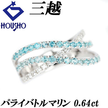 Mitsukoshi Paraiba Tourmaline Ring 0.64ct Diamond K18WG Wave Brand MITSUKOSHI | 18K Diamond Elegant Cute Stylish [Used] [SH111996]