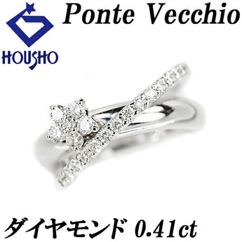 ポンテヴェキオ ダイヤモンド リング 0.41ct K18WG 花 フラワー 植物 ボタニカル 重ね付け風 ブランド Ponte Vecchio | 18金 ダイアモンド デイリーユース かわいい おしゃれ【中古】【SH111997】