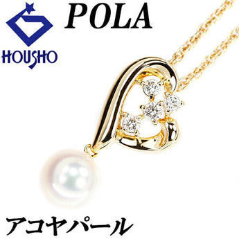 POLA Akoya pearl necklace 8.3mm diamond K18YG heart brand POLA | 18K Akoya pearl white pearl Japanese pearl diamond elegant cute stylish [Used] [SH112031]