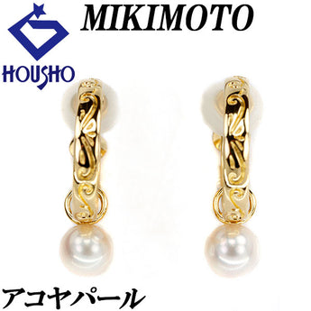 ミキモト アコヤパール イヤリング 6.6mm K18YG フープ 2way アラベスク ブランド MIKIMOTO | 18金 あこや真珠 白真珠 和珠 デイリーユース 上品 かわいい おしゃれ【中古】【SH112043】