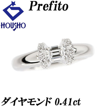Prefito Emerald Cut Diamond Ring 0.41ct Pt900 Deformed Cut Fancy Cut Prefito | Diamond Platinum Daily Use Simple Cute Stylish [Used] [SH112065]