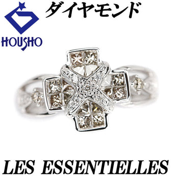 レ・エッセンシャル プリンセスカット ダイヤモンド リング K18WG 変形カット ファンシーカット ミステリーセッティング クロス 透かし LES ESSENTIELLES | 18金 ダイアモンド【中古】【SH112070】
