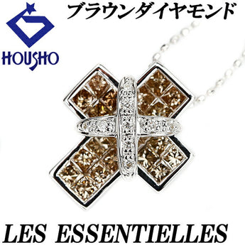 レ・エッセンシャル ブラウンダイヤモンド ネックレス K18WG 変形カット ファンシーカット プリンセスカット ミステリーセッティング クロス 十字架 LES ESSENTIELLESV | 18金【SH112088】