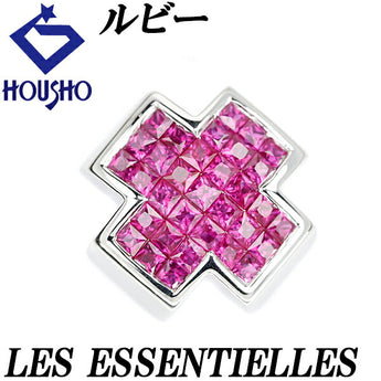 レ・エッセンシャル ルビー ペンダントトップ K18WG クロス 十字 ミステリーセッティング ブランド LES ESSENTIELLES | 18金 デイリーユース かわいい おしゃれ【中古】【SH112107】