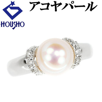 Akoya pearl ring 8.2mm diamond Pt900 | Akoya pearl white pearl Japanese pearl diamond platinum elegant cute stylish [Used] [SH113612]