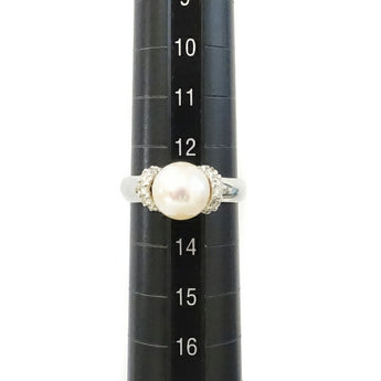 Akoya pearl ring 8.2mm diamond Pt900 | Akoya pearl white pearl Japanese pearl diamond platinum elegant cute stylish [Used] [SH113612]
