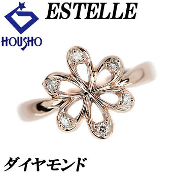 Estelle Diamond Ring K18PG Flower Plant Botanical Brand ESTELLE | 18K Diamond Daily Use Simple Cute Stylish [Used] [SH113620]
