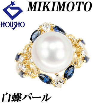 MIKIMOTO White Pearl Ring 11.5mm Sapphire Diamond K18YG Openwork MIKIMOTO | 18K White Pearl White Pearl South Sea Pearl South Sea Pearl Diamond Sapphire Cute Stylish [Used] [SH113638]
