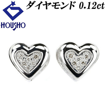 Diamond earrings 0.12ct K18WG heart | 18K diamond daily use simple cute stylish [Used] [SH113642]