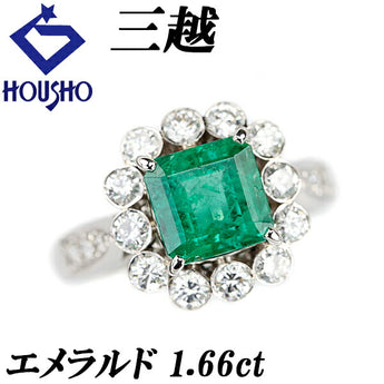 Mitsukoshi Emerald Ring 1.66ct Diamond Pt900 Bezel Setting Brand MITSUKOSHI | Diamond Platinum Daily Use Luxurious Gorgeous Cute Stylish Elegant [Used] [SH114818]