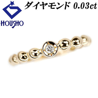 Diamond Ring 0.03ct K18YG Single Stone Ball | 18K Diamond Daily Use Simple Cute Stylish [Used] [SH114844]
