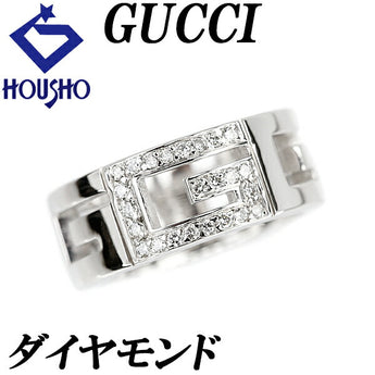 Gucci Diamond Multiple Ring K18WG G Logo Thick Wide Openwork Brand GUCCI | 18K Diamond Daily Use Simple Cute Stylish [Used] [SH114860]