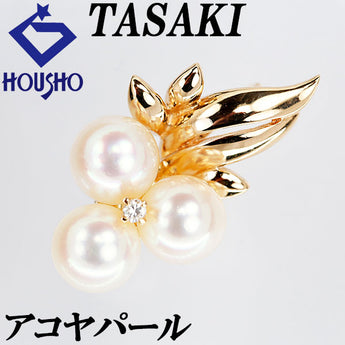 TASAKI Akoya Pearl Pendant Top 6.3mm Diamond K14YG Leaf Leaf Plant Botanical Brand TASAKI | 14K Akoya Pearl White Pearl Japanese Pearl Cute Stylish [Used] [SH114880]