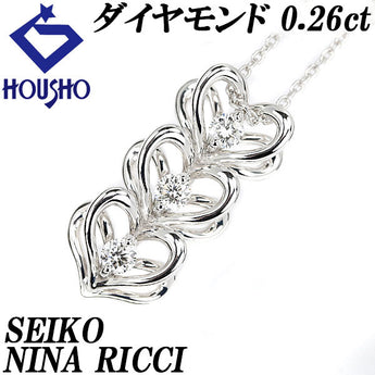 ニナリッチ セイコー ダイヤモンド ネックレス 0.26ct K18WG 3連 ハート ブランド NINA RICCI SEIKO | 18金 ダイアモンド デイリーユース 上品 かわいい おしゃれ【中古】【SH114890】