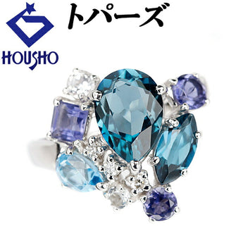 Topaz Ring Diamond Iolite K18WG Multi-Color Stone | 18K Diamond Luxurious Gorgeous Cute Stylish [Used] [SH114912]